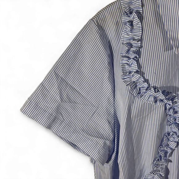 Kate Spade Dress Blue Stripe Ruffle Button Front Midi Fit Flare Coastal XXL - Picture 6 of 10